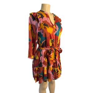 Women M Marine Layer Elise Exploded Floral Printed Mini Dress Long Sleeve Ruffle